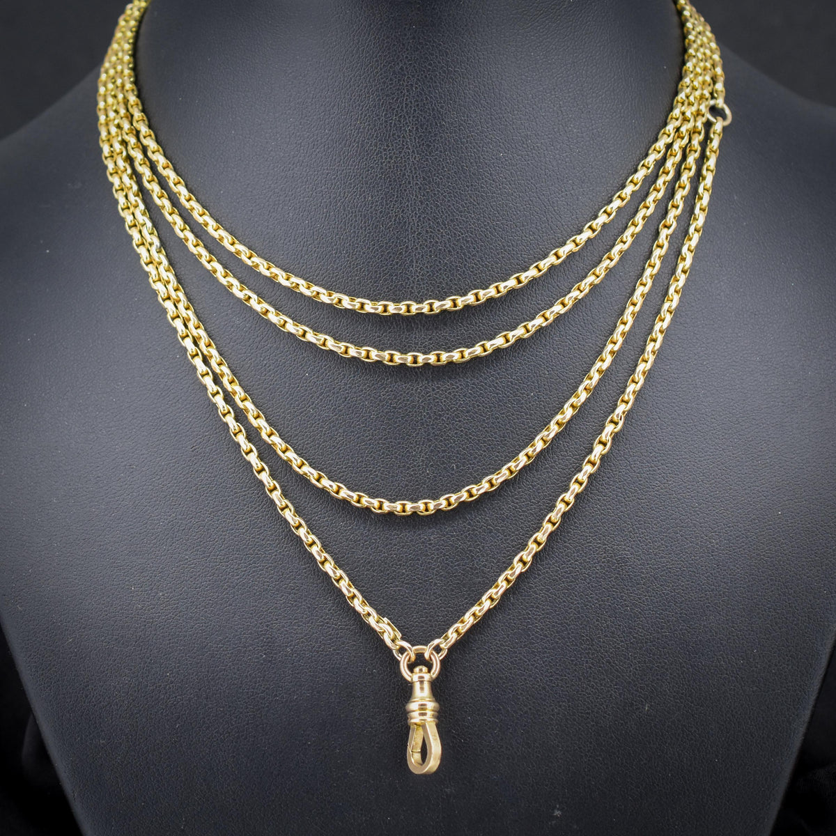 Antique 10ct Gold Faceted Oval Link Long Guard Chain Necklace | 59" Length with Dog Clip