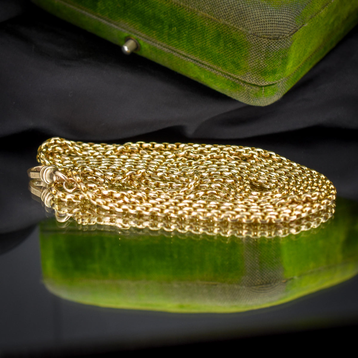 Antique 10ct Gold Faceted Oval Link Long Guard Chain Necklace | 59" Length with Dog Clip