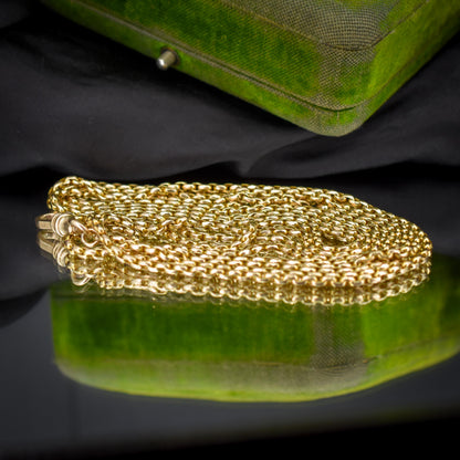 Antique 10ct Gold Faceted Oval Link Long Guard Chain Necklace | 59" Length with Dog Clip