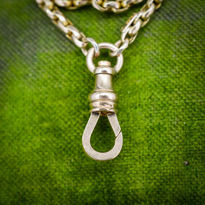Antique 10ct Gold Faceted Oval Link Long Guard Chain Necklace | 59" Length with Dog Clip