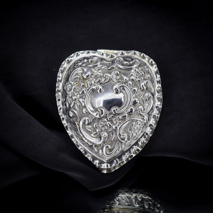 Antique Birmingham 1896 Sterling Silver Heart Trinket Jewellery Box