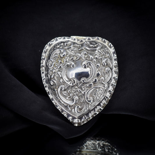 Antique Birmingham 1896 Sterling Silver Heart Trinket Jewellery Box