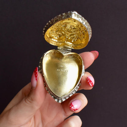 Antique Birmingham 1896 Sterling Silver Heart Trinket Jewellery Box