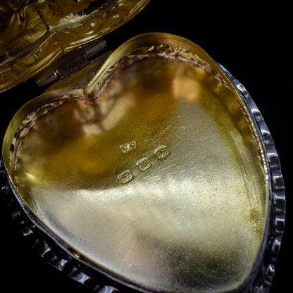 Antique Birmingham 1896 Sterling Silver Heart Trinket Jewellery Box