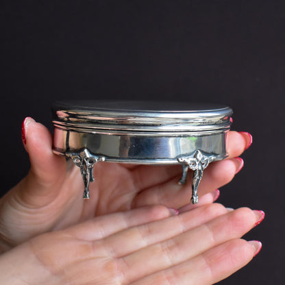 Antique London 1911 Hallmarked Sterling Silver Oval Lucky Bean Jewellery Trinket Box