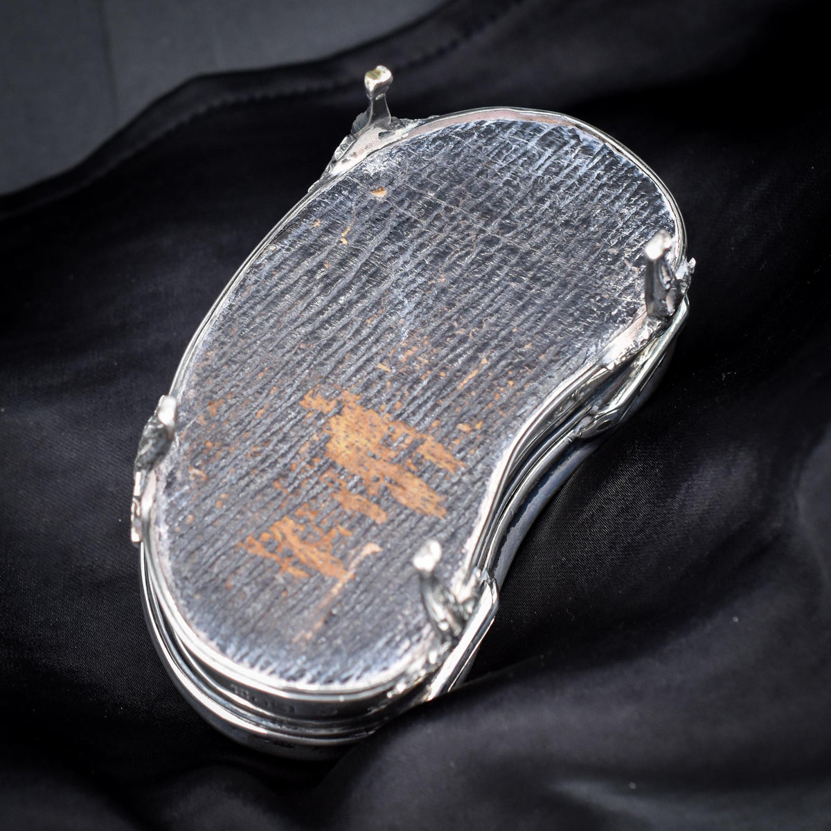 Antique London 1911 Hallmarked Sterling Silver Oval Lucky Bean Jewellery Trinket Box