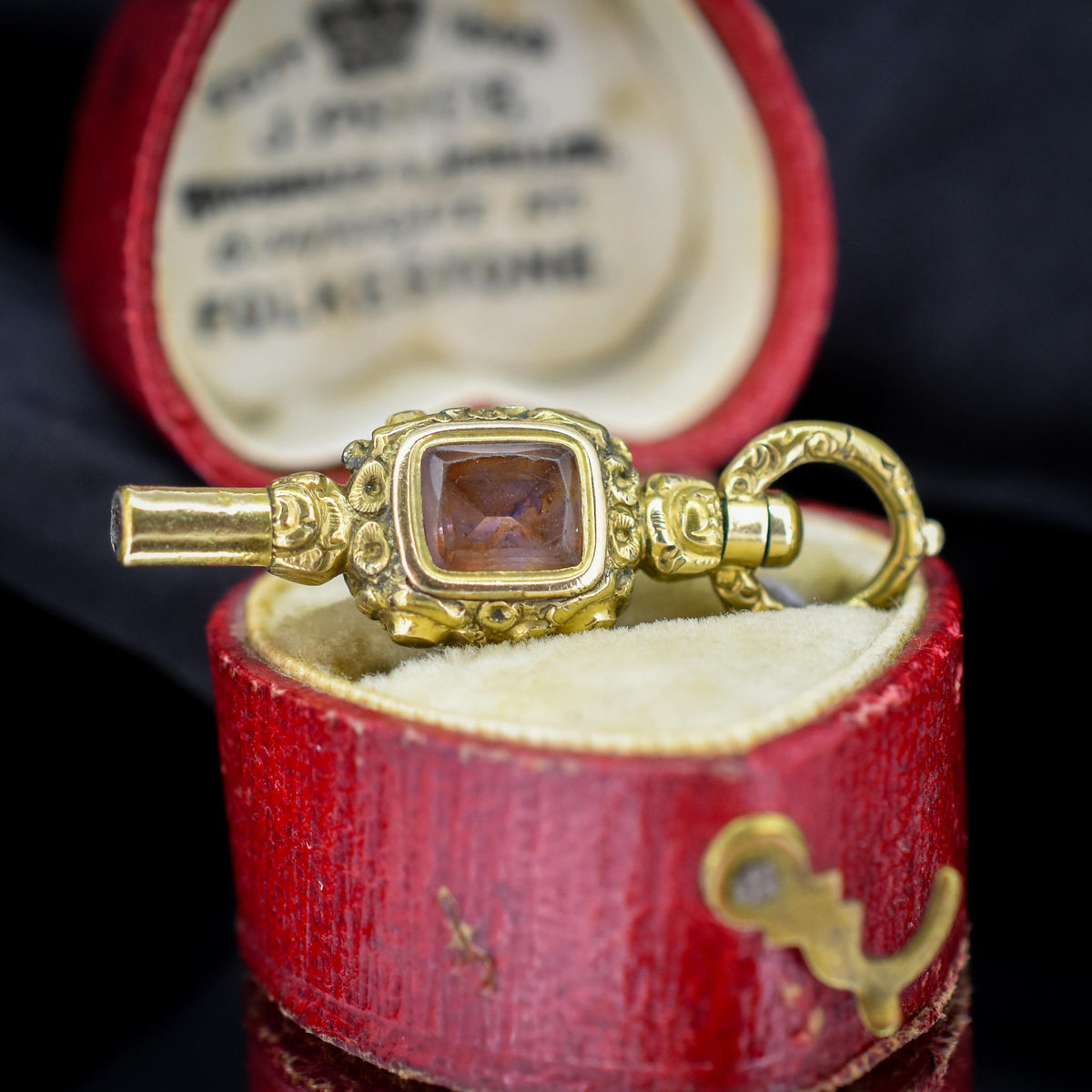 Antique Amethyst and Agate Gold Cased Watch Key Pendant
