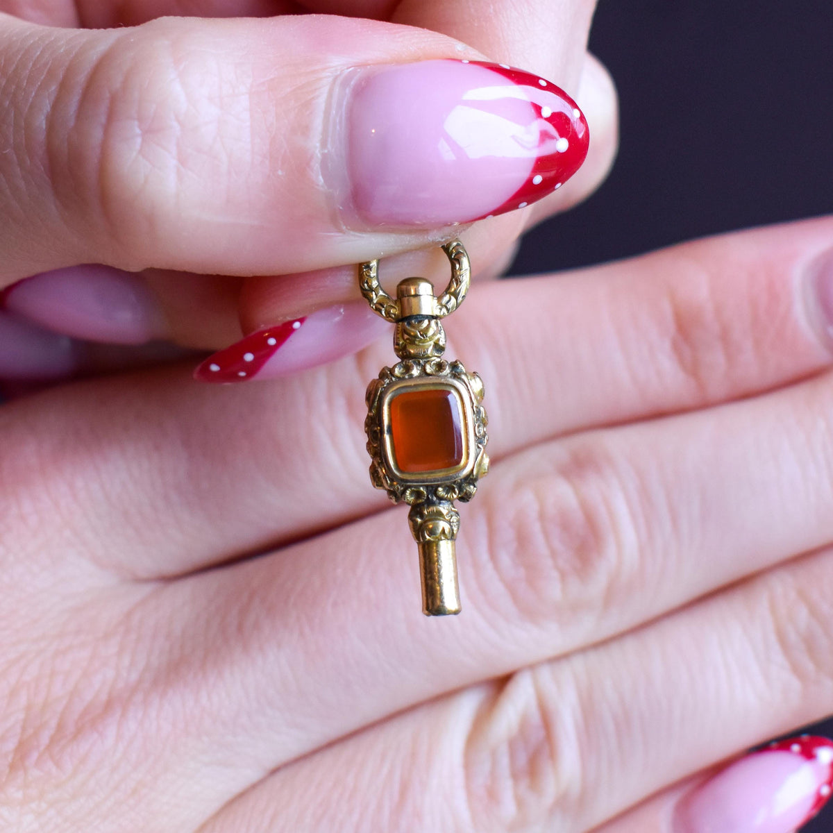 Antique Amethyst and Agate Gold Cased Watch Key Pendant