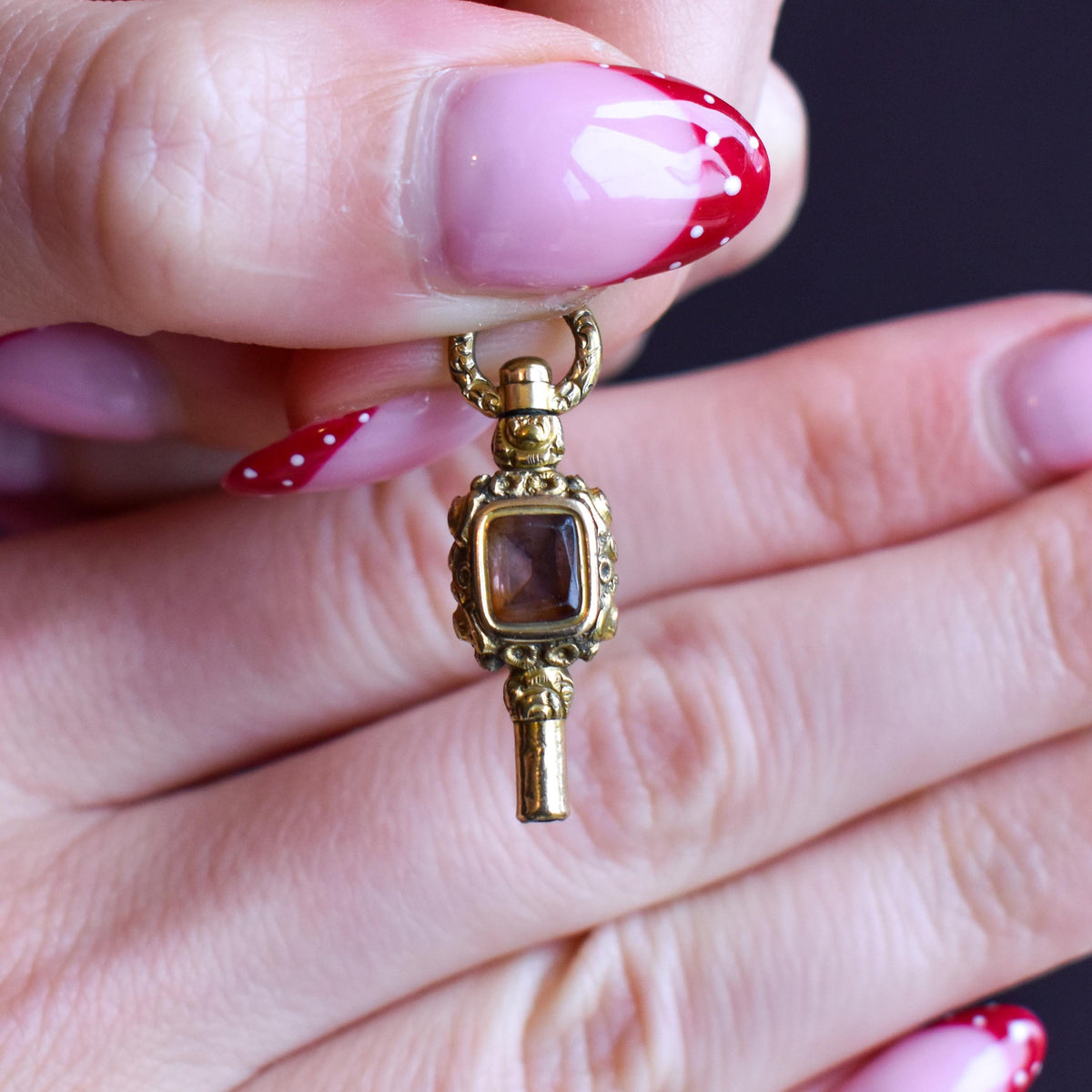 Antique Amethyst and Agate Gold Cased Watch Key Pendant