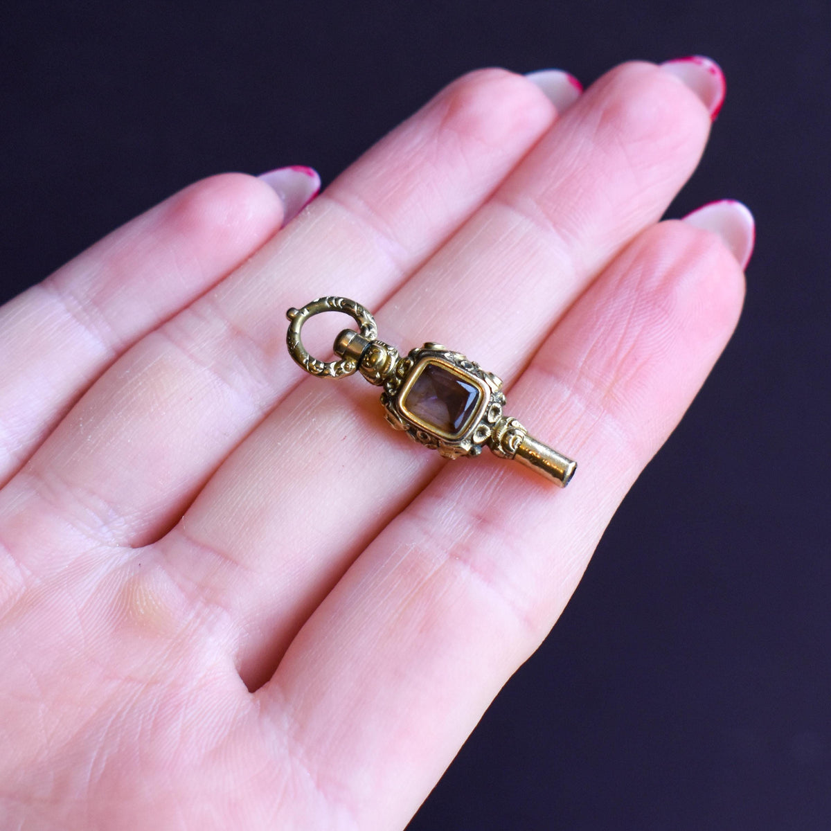 Antique Amethyst and Agate Gold Cased Watch Key Pendant