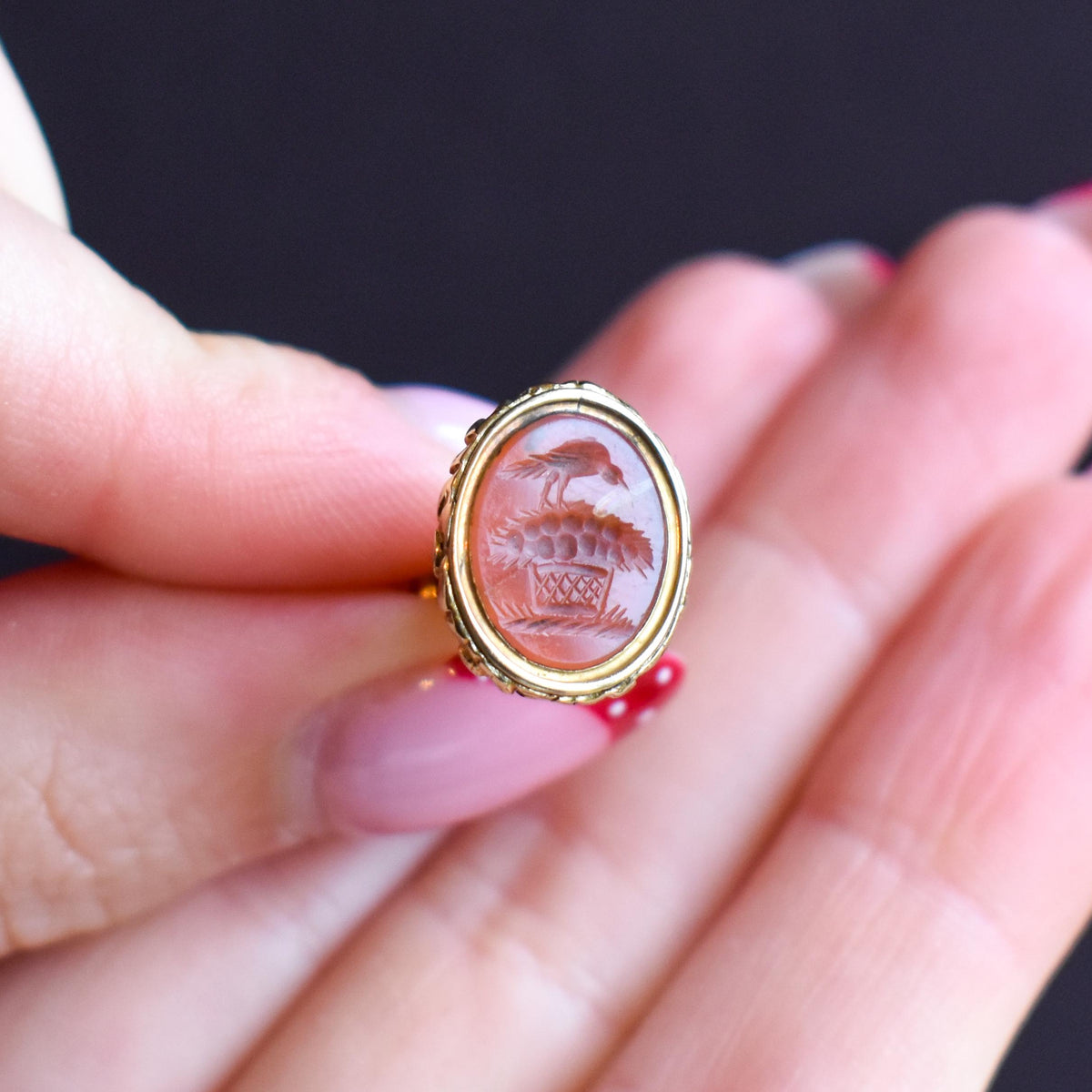 Antique Carnelian Mother Bird Intaglio Gold Cased Fob Seal Pendant | Georgian Victorian