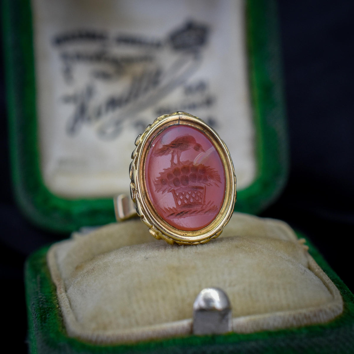Antique Carnelian Mother Bird Intaglio Gold Cased Fob Seal Pendant | Georgian Victorian