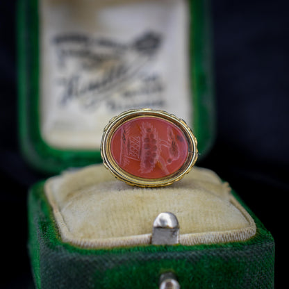 Antique Carnelian Mother Bird Intaglio Gold Cased Fob Seal Pendant | Georgian Victorian