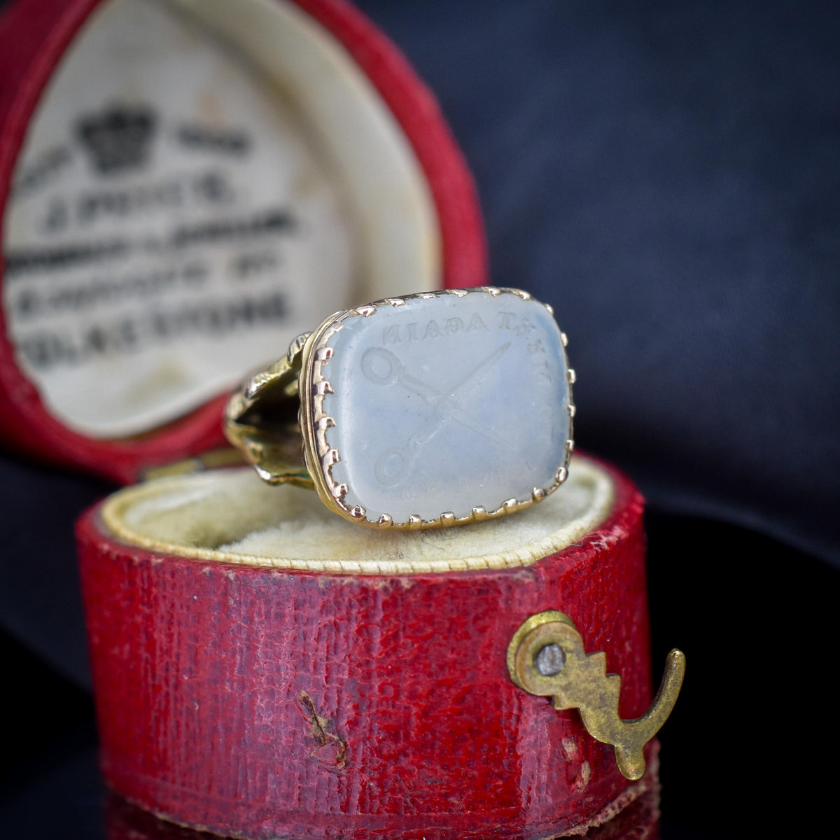 Antique Chalcedony Scissor Intaglio Gold Cased Ornate Fob Seal Pendant | Victorian