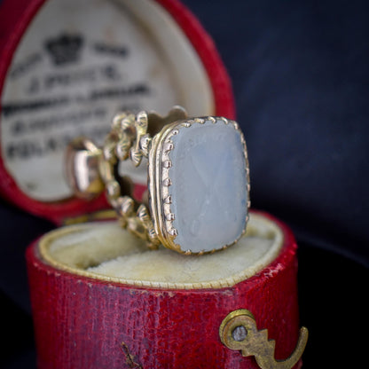 Antique Chalcedony Scissor Intaglio Gold Cased Ornate Fob Seal Pendant | Victorian