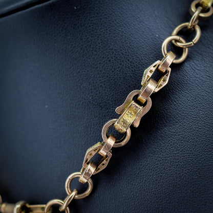 Antique Star Fancy Link 9ct Gold Albert Watch Chain with Dog Clip and T-Bar | 14" length