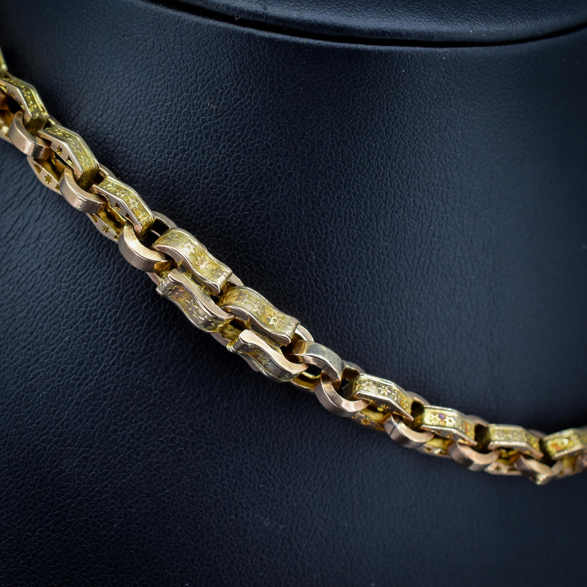 Antique Star Fancy Link 9ct Gold Albert Watch Chain with Dog Clip and T-Bar | 14" length