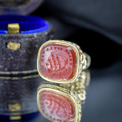 Antique Intaglio “Telle Est La Vie” "Such is life" Ship Fob Seal Pendant | Georgian