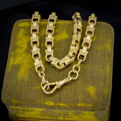 Antique 10ct Yellow Gold Chunky Fancy Tulip Link Chain Necklace | 16"