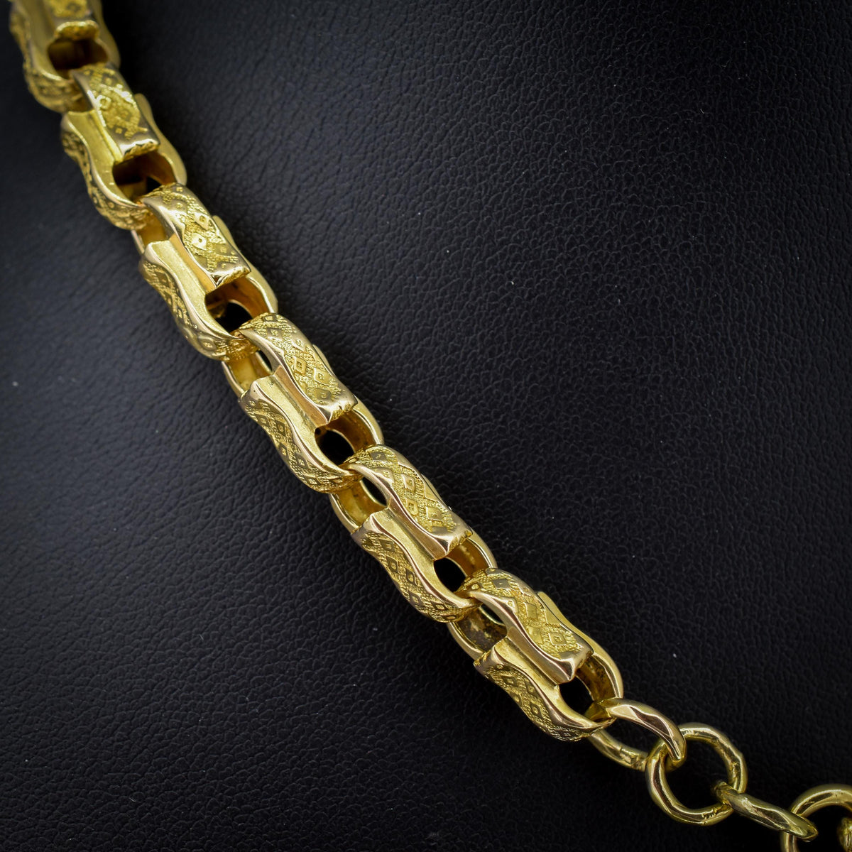 Antique 10ct Yellow Gold Chunky Fancy Tulip Link Chain Necklace | 16"