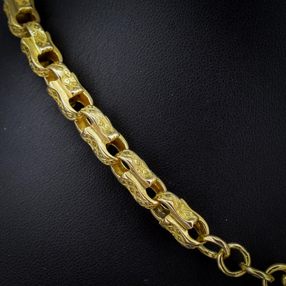 Antique 10ct Yellow Gold Chunky Fancy Tulip Link Chain Necklace | 16"