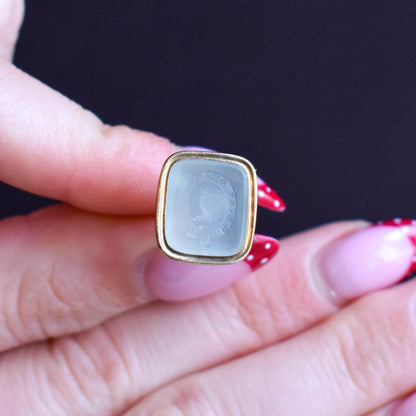Antique Chalcedony Intaglio Gold Cased Ornate Fob Seal Pendant | Victorian