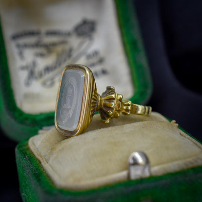 Antique Chalcedony Intaglio Gold Cased Ornate Fob Seal Pendant | Victorian