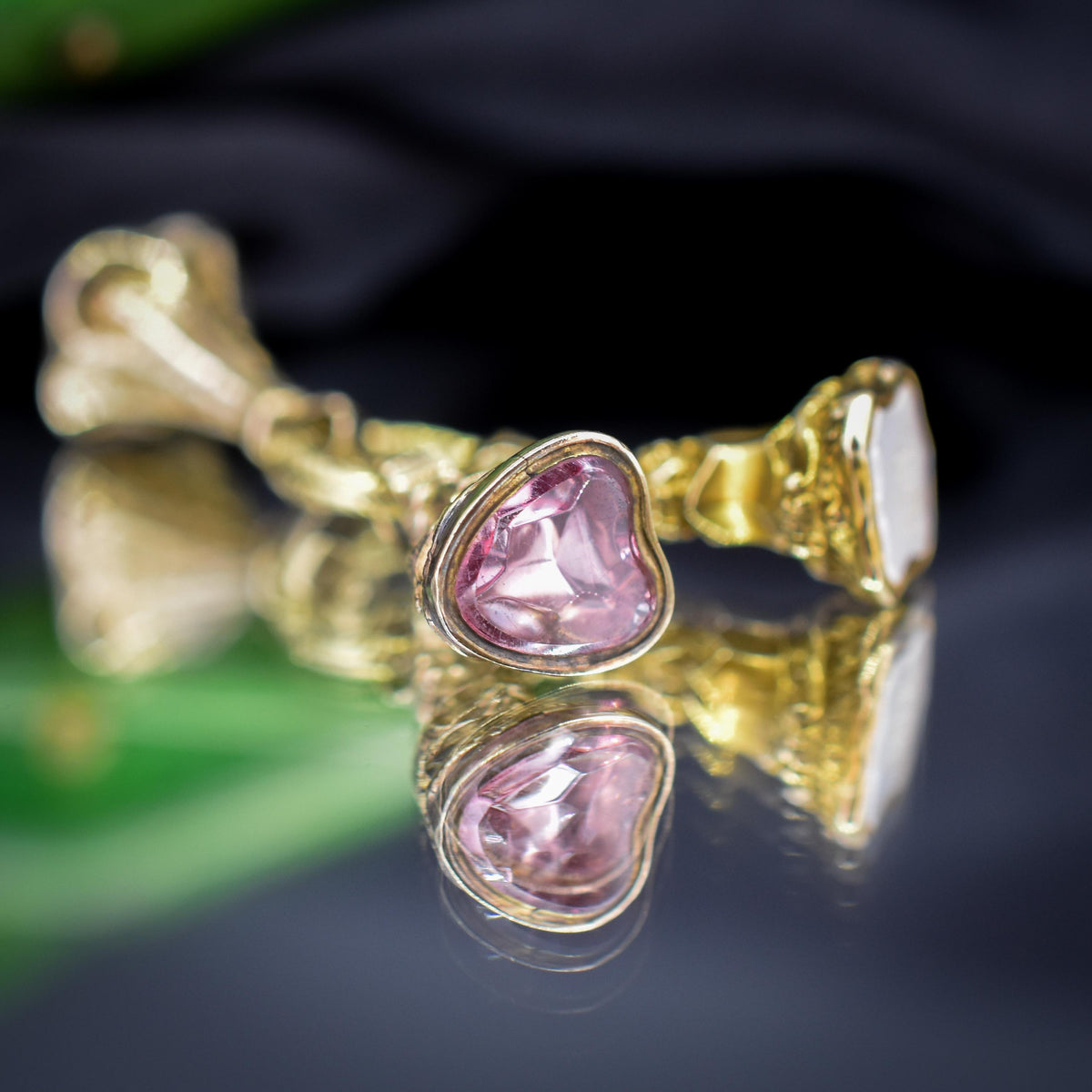 Antique Gold Trio of Intaglio Fobs Charm on Split Ring