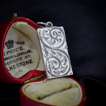 Vintage Sterling Silver Engraved Bar Ingot Pendant | Birmingham 1977