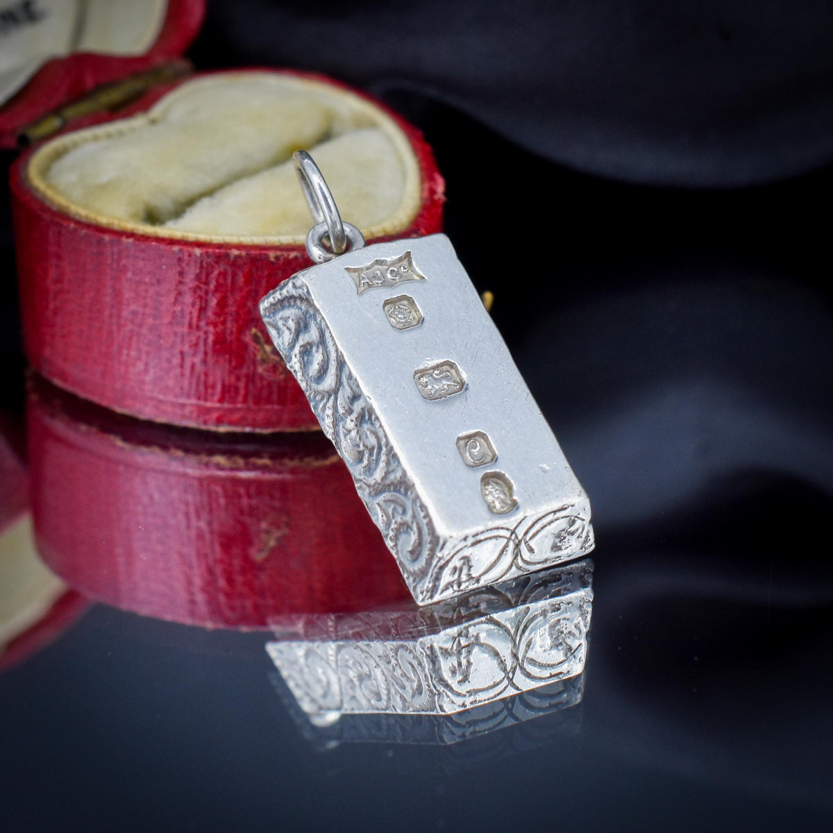 Vintage Sterling Silver Engraved Bar Ingot Pendant | Birmingham 1977