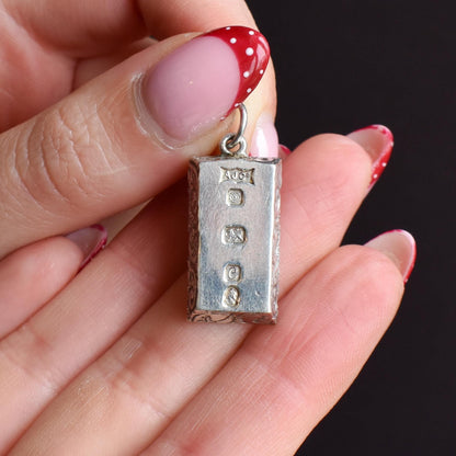 Vintage Sterling Silver Engraved Bar Ingot Pendant | Birmingham 1977