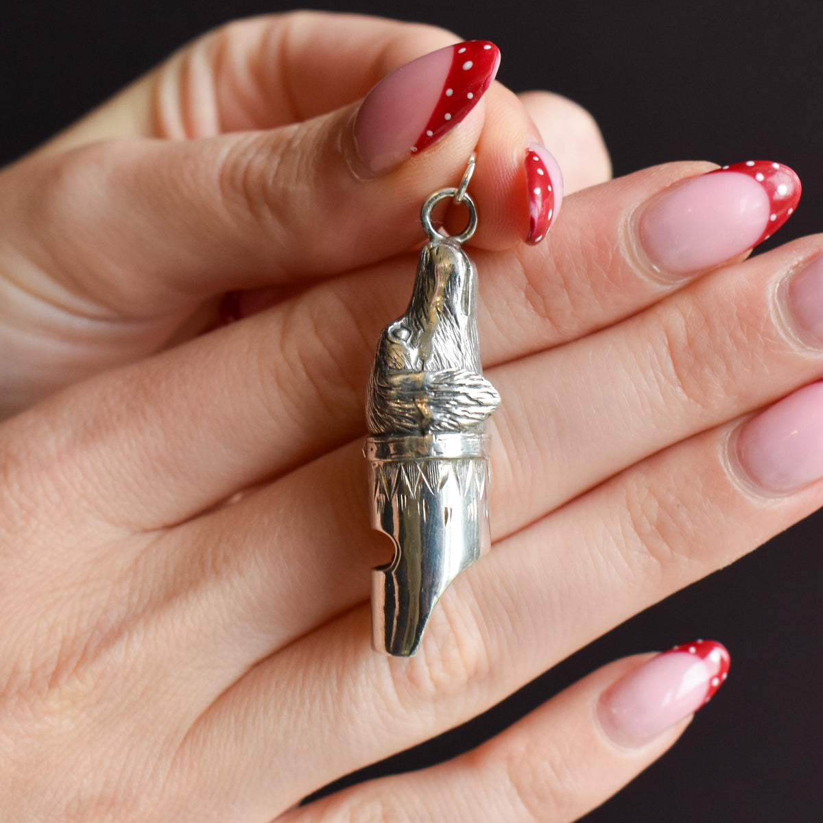 Vintage Sterling Silver Novelty Gun Dog Whistle Pendant