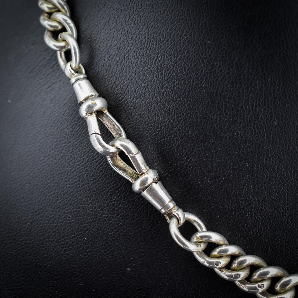 Antique 86g Sterling Silver Chunky Curb Link Albert Watch Chain Necklace – 15.5"