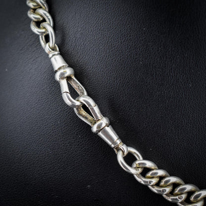 Antique 86g Sterling Silver Chunky Curb Link Albert Watch Chain Necklace – 15.5"