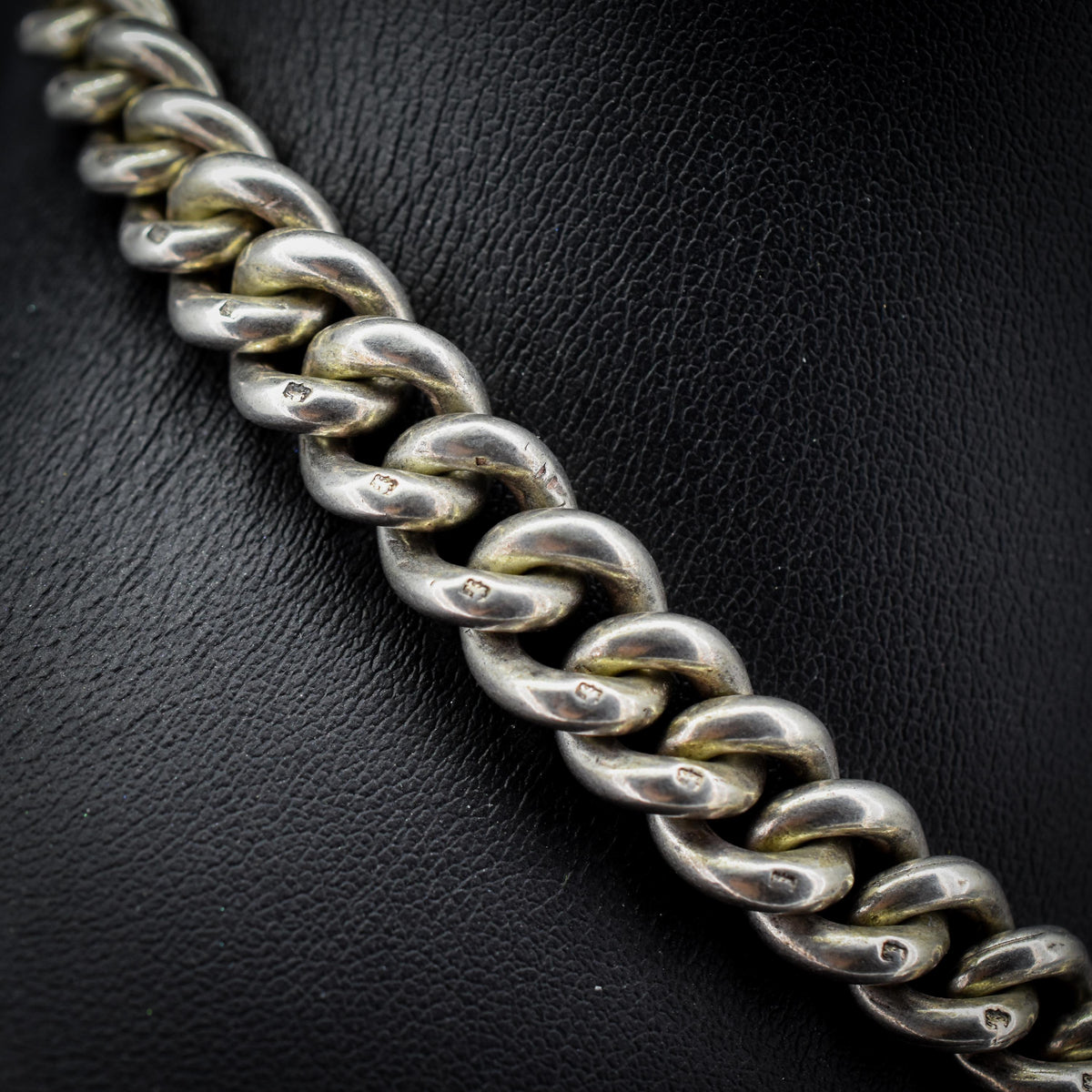 Antique 86g Sterling Silver Chunky Curb Link Albert Watch Chain Necklace – 15.5"