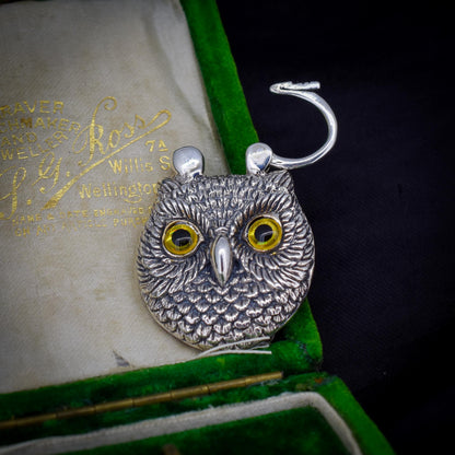 Onyx Owl Bird Sterling Silver Padlock Pendant Charm