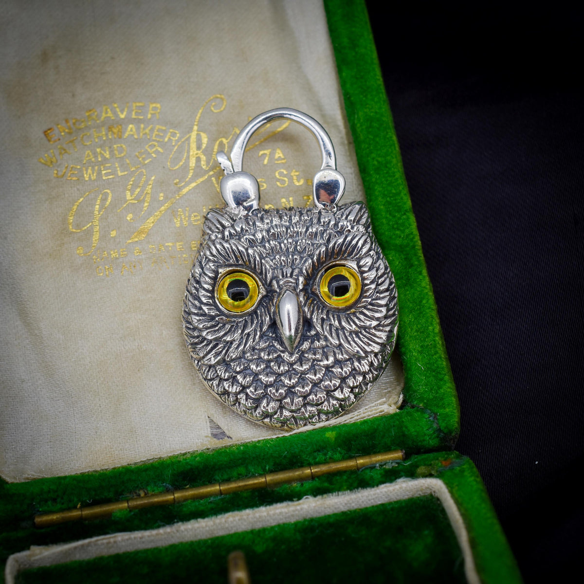 Onyx Owl Bird Sterling Silver Padlock Pendant Charm