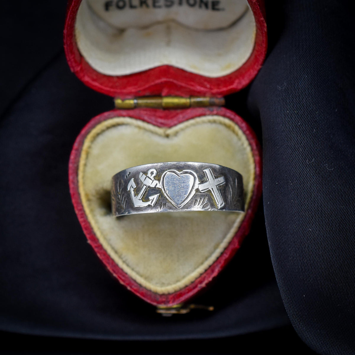 Antique Victorian '1899' Faith Hope & Charity Sterling Silver Band Ring