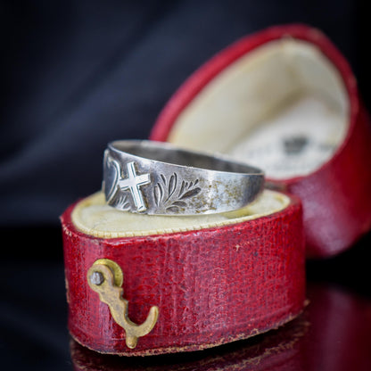 Antique Victorian '1899' Faith Hope & Charity Sterling Silver Band Ring
