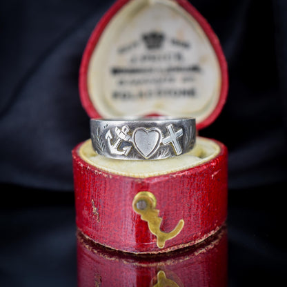 Antique Victorian '1899' Faith Hope & Charity Sterling Silver Band Ring