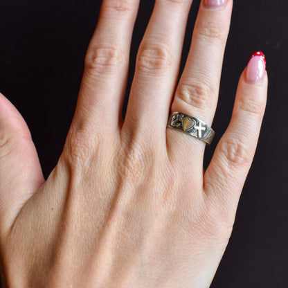 Antique Victorian '1899' Faith Hope & Charity Sterling Silver Band Ring