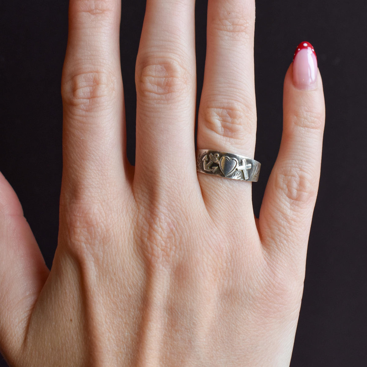 Antique Victorian '1899' Faith Hope & Charity Sterling Silver Band Ring
