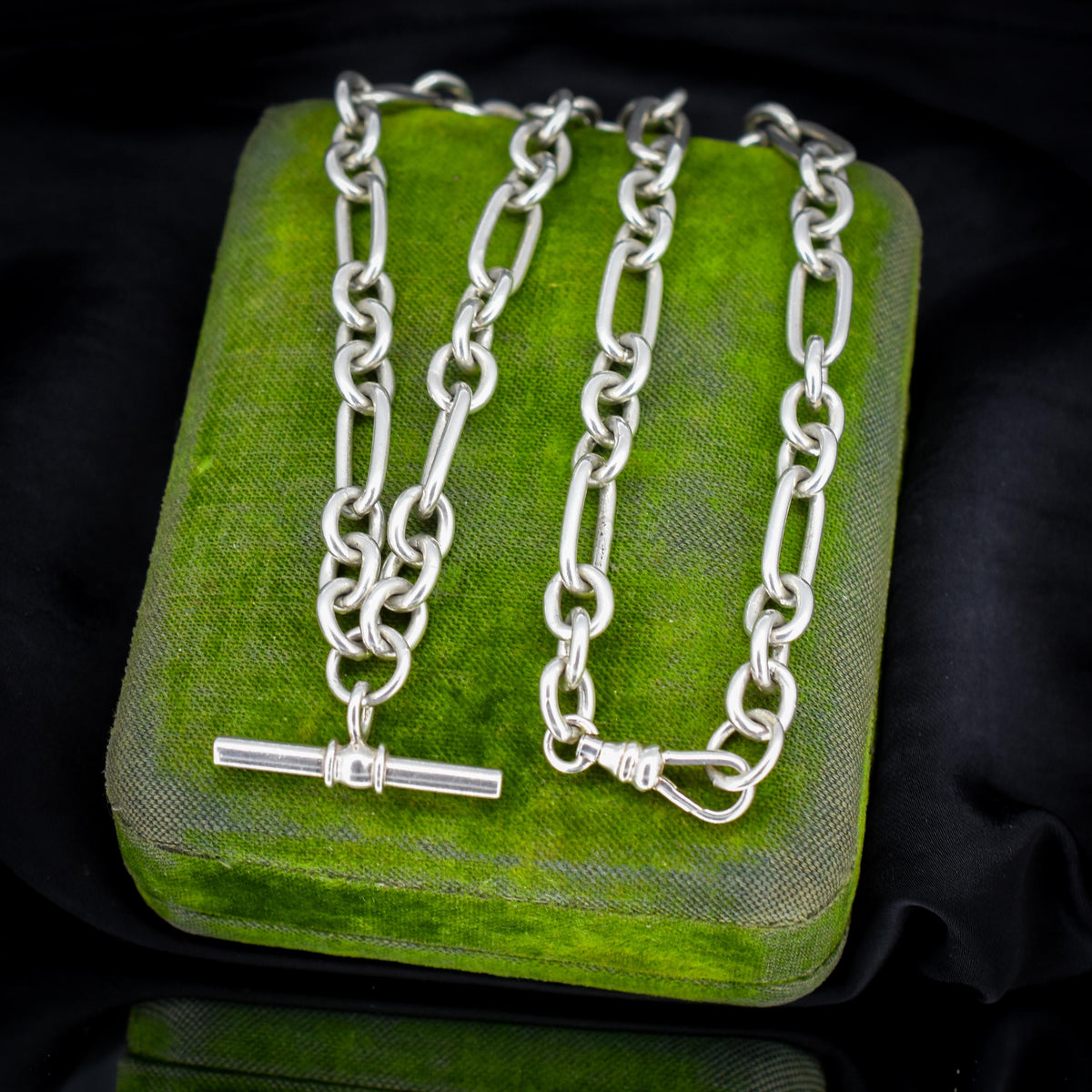 Vintage Sterling Silver Trombone Chain Necklace with a Dog Clip and T-bar | 18.5"