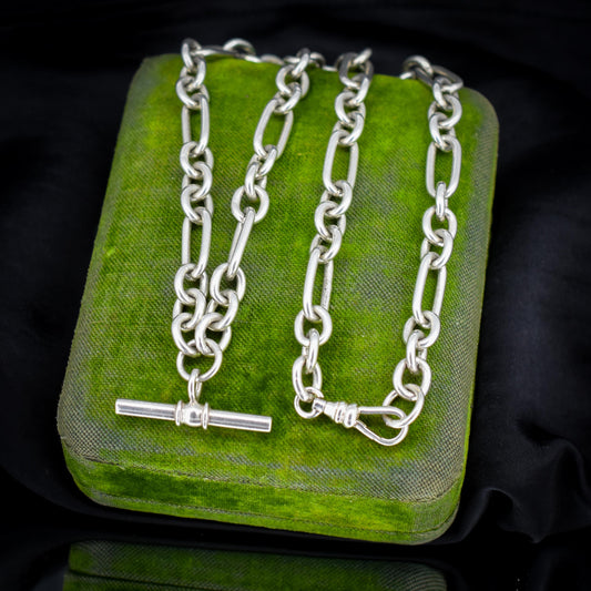 Vintage Sterling Silver Trombone Chain Necklace with a Dog Clip and T-bar | 18.5"