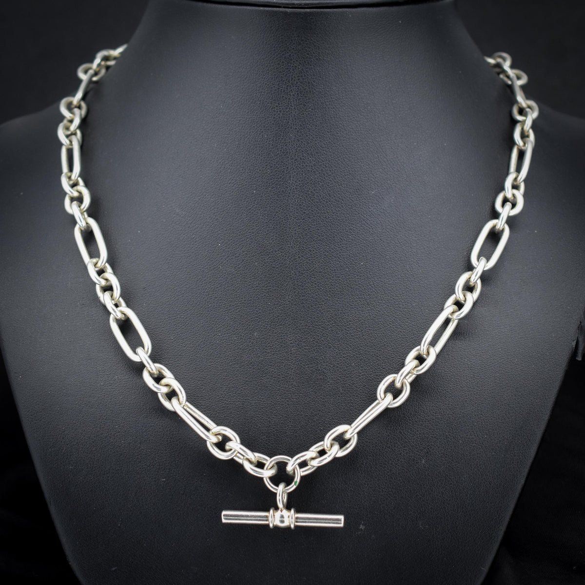 Vintage Sterling Silver Trombone Chain Necklace with a Dog Clip and T-bar | 18.5"