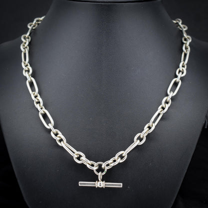 Vintage Sterling Silver Trombone Chain Necklace with a Dog Clip and T-bar | 18.5"