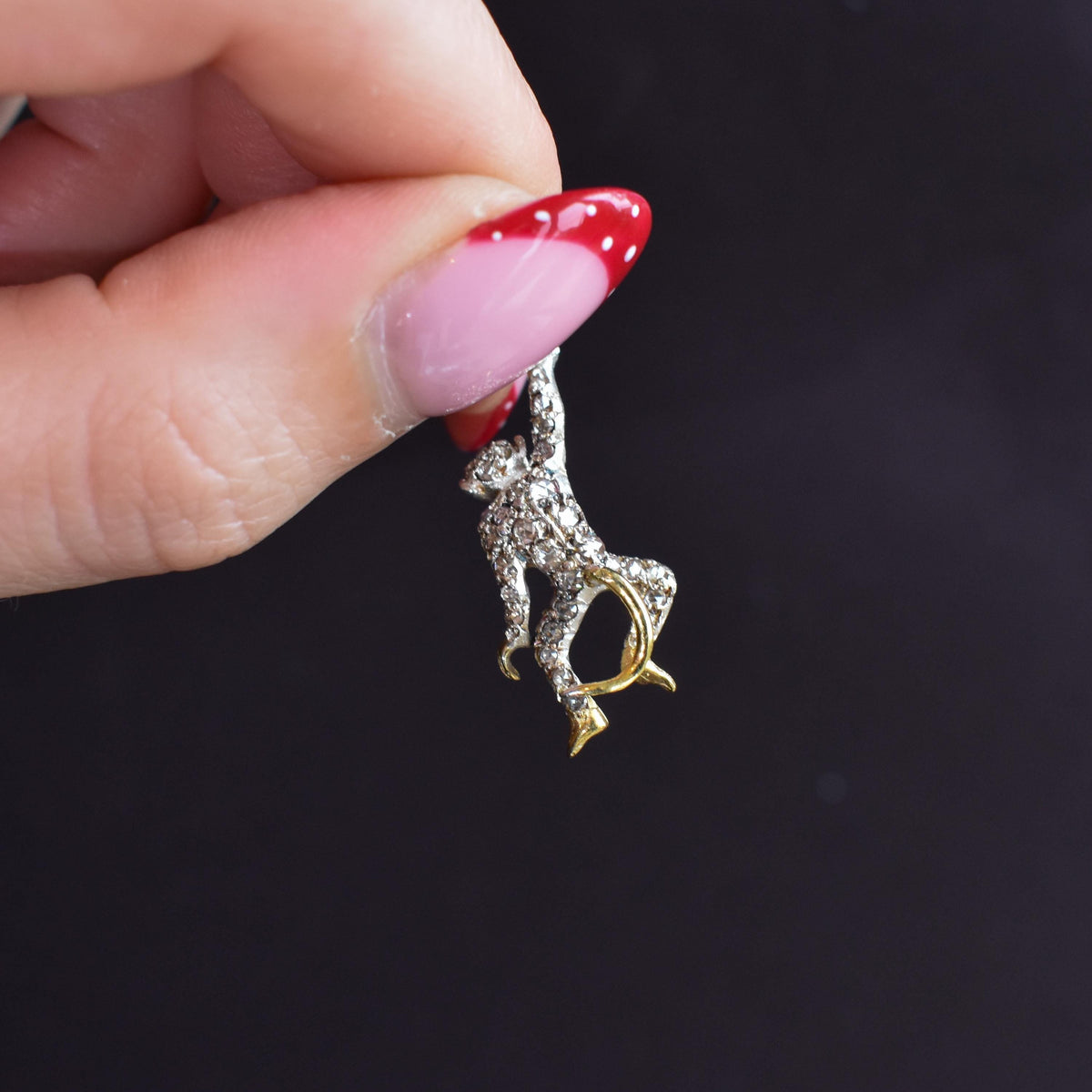 Rose Cut Diamond Monkey Charm Pendant Ruby Eyes | 0.80ct Diamond