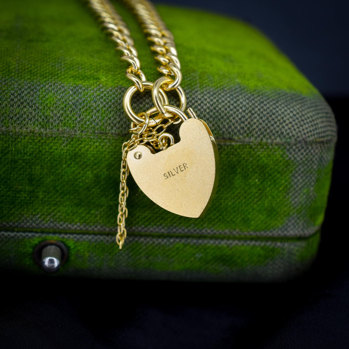 Antique Graduated Curb Gold on Silver Bracelet with Heart Padlock | 7"