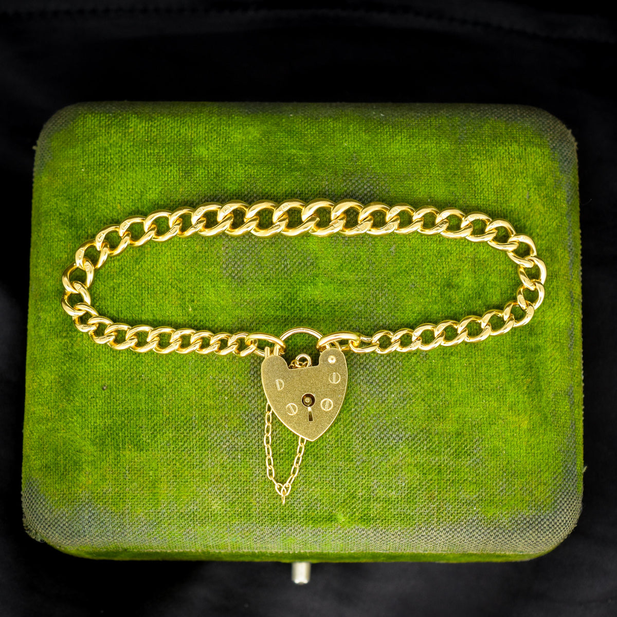 Antique Graduated Curb Gold on Silver Bracelet with Heart Padlock | 7"