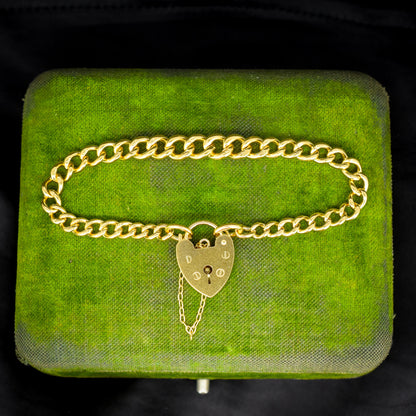 Antique Graduated Curb Gold on Silver Bracelet with Heart Padlock | 7"